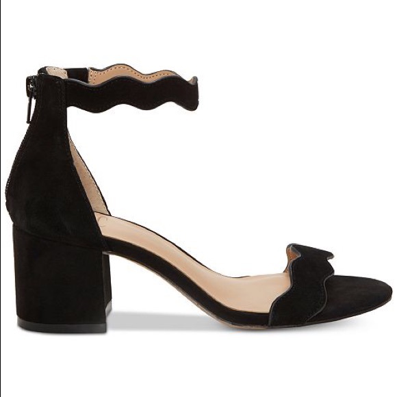 INC International Concepts Shoes - INC Black Suede Hadwin Scallop Block Heel